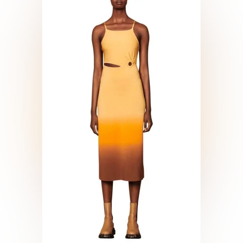 Sandro Paris Dress Aja Midi Beige Orange Ombre Cut Out Stretch Knit Size 38 (6) - Picture 3 of 14